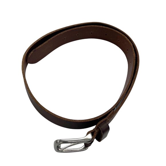 Timberland Brown Genuine Leather Belt Silver Buckle Logo Men Belt Size 30-32" - Picture 2 of 7